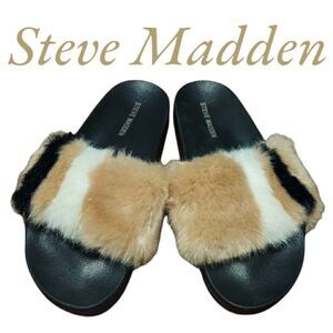 Steve Madden slides Faux Fur sandals womens Size 8